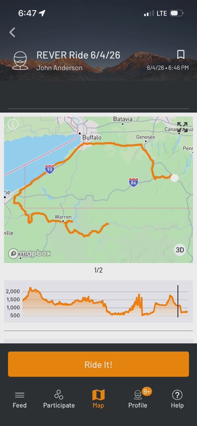 June 4th Ride Map — Western NY / PA Loop