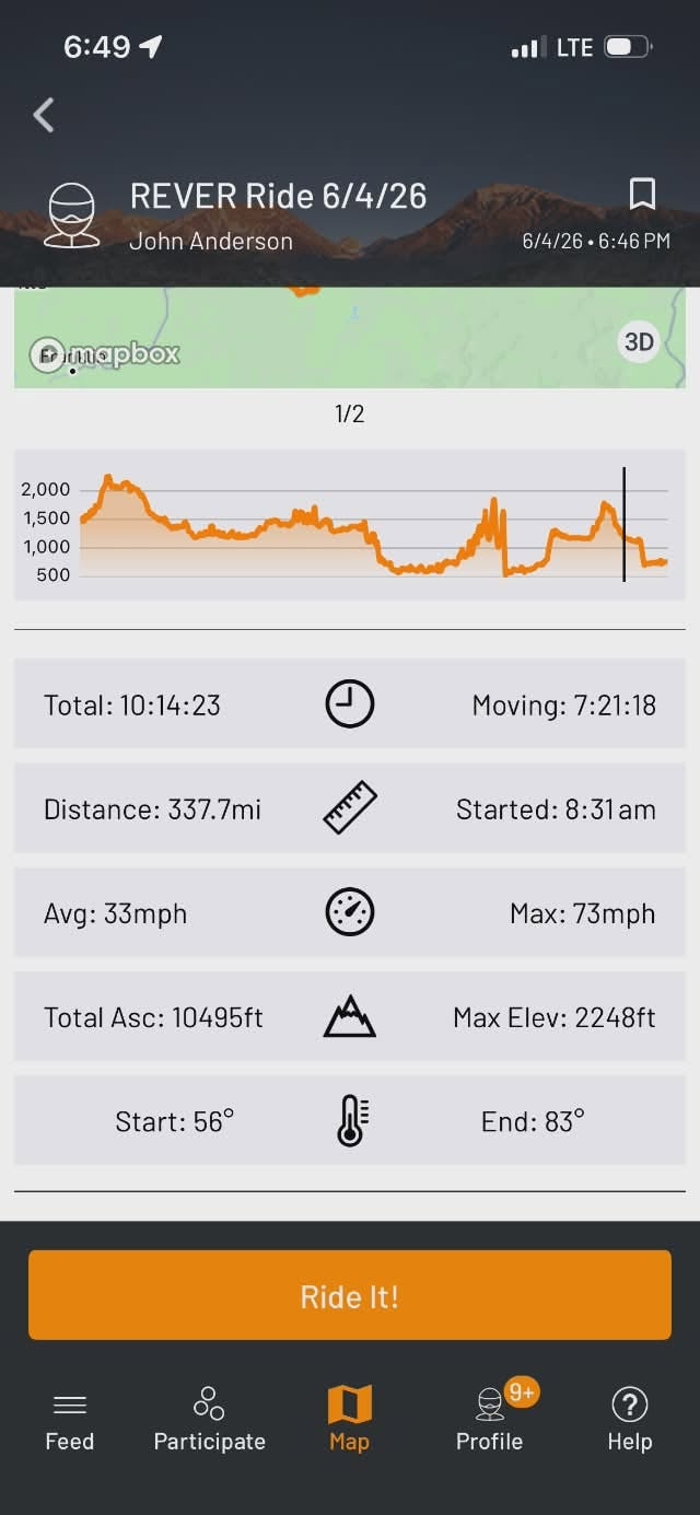June 4th Ride Stats — 337.7 mi · 10,495 ft ascent